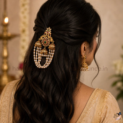 Peacock Kundan Jada Billa with Pearl & Jhumka