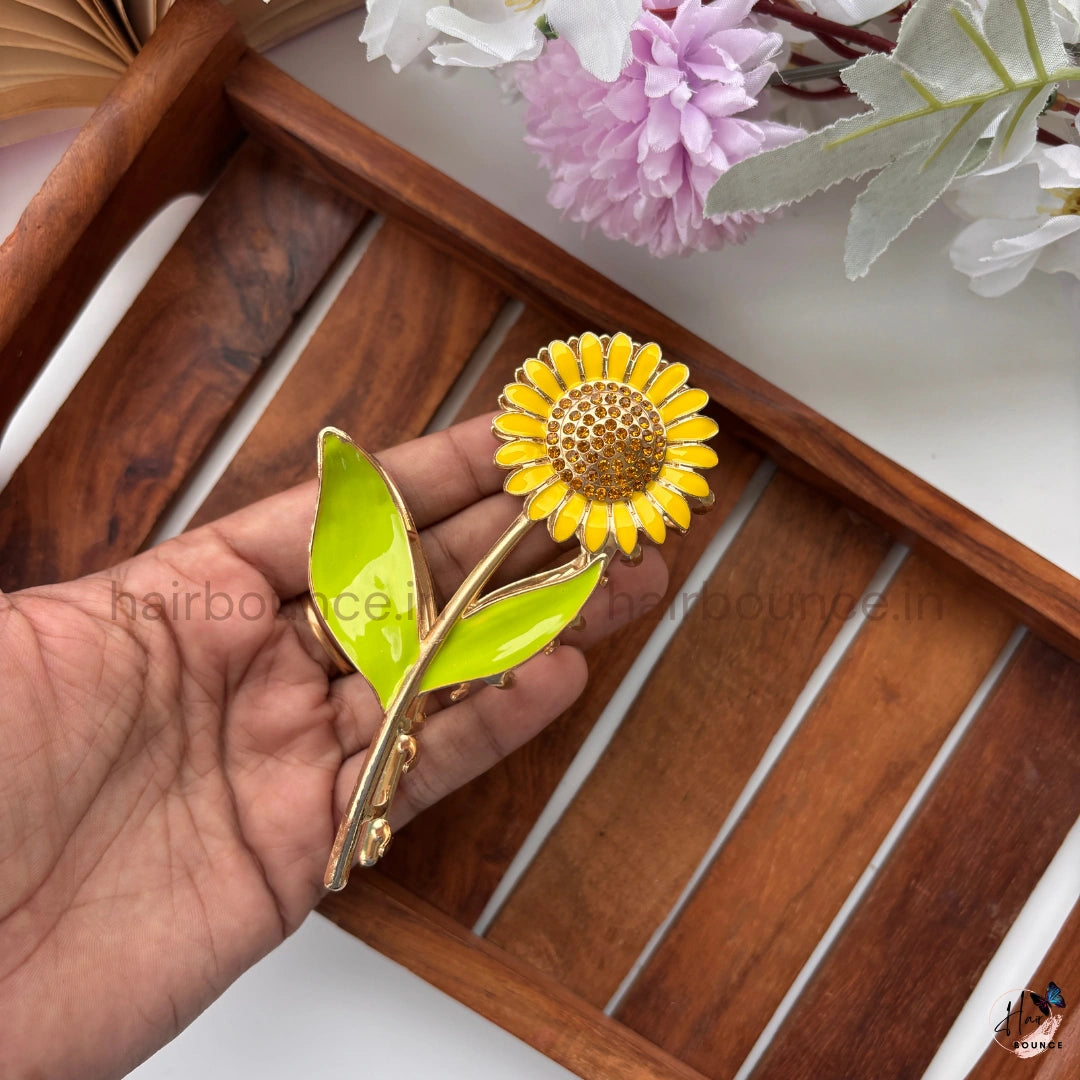 Sunflower Bloom Metal Hair Claw – Large