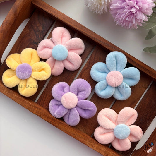 Pastel Bloom Plush Flower Alligator Hair Clip