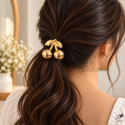 Golden Cherry Metal Ponytail Holder – Elegant Hair Tie