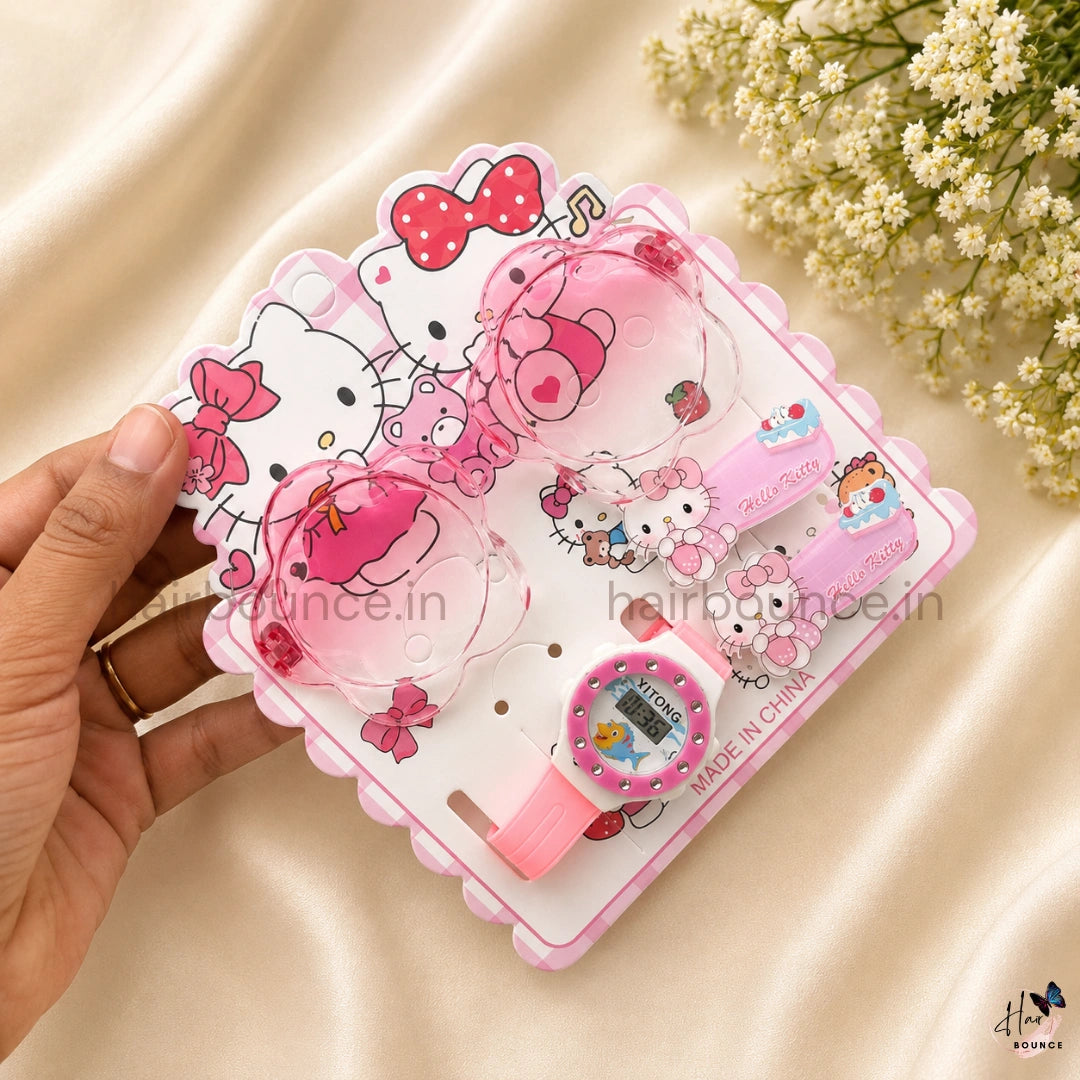 Hello Kitty Kids Hair Accessory Gift Set – Sunglasses, Hair Clips & Decorative Watch