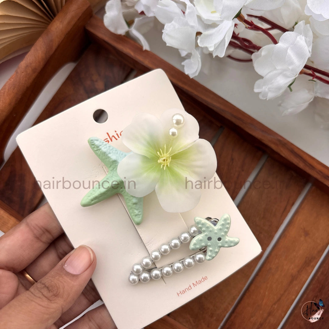 Ocean Bloom Starfish Hair Clip Set – Pack of 2