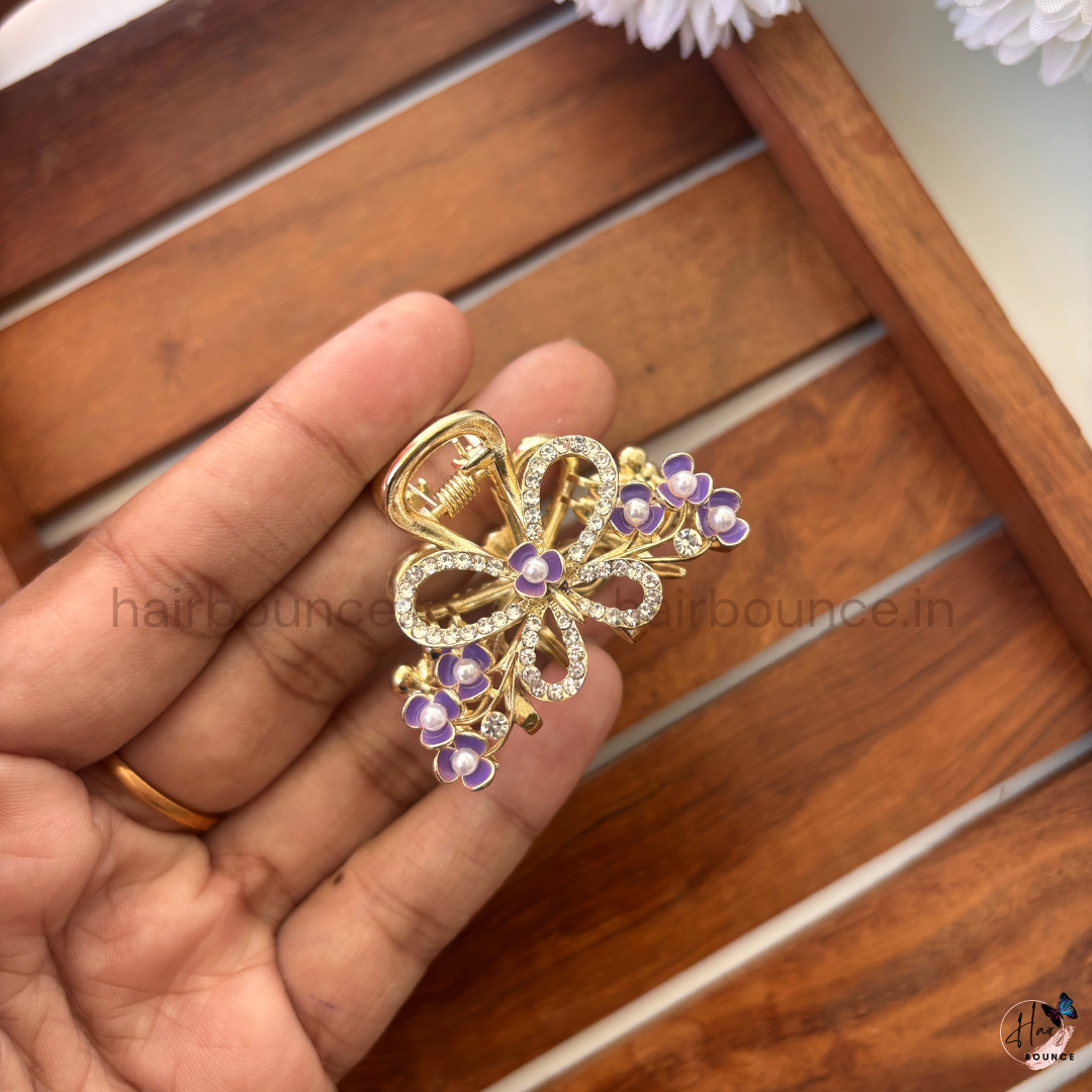 Royal Crystal Bow Hair Claw -  Medium