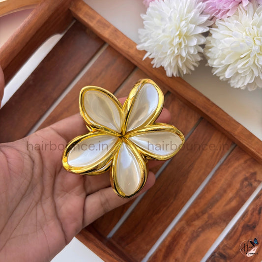 Pearl White Gold Flower Hair Claw – Large