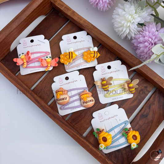Cute Bee & Sunflower Snap Hair Clips for Girls – Cartoon Hair Accessories | Pack of 2