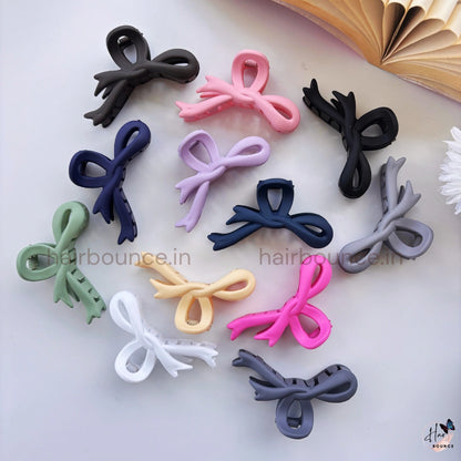 Matte Ribbon Bow Hair Claw – Medium