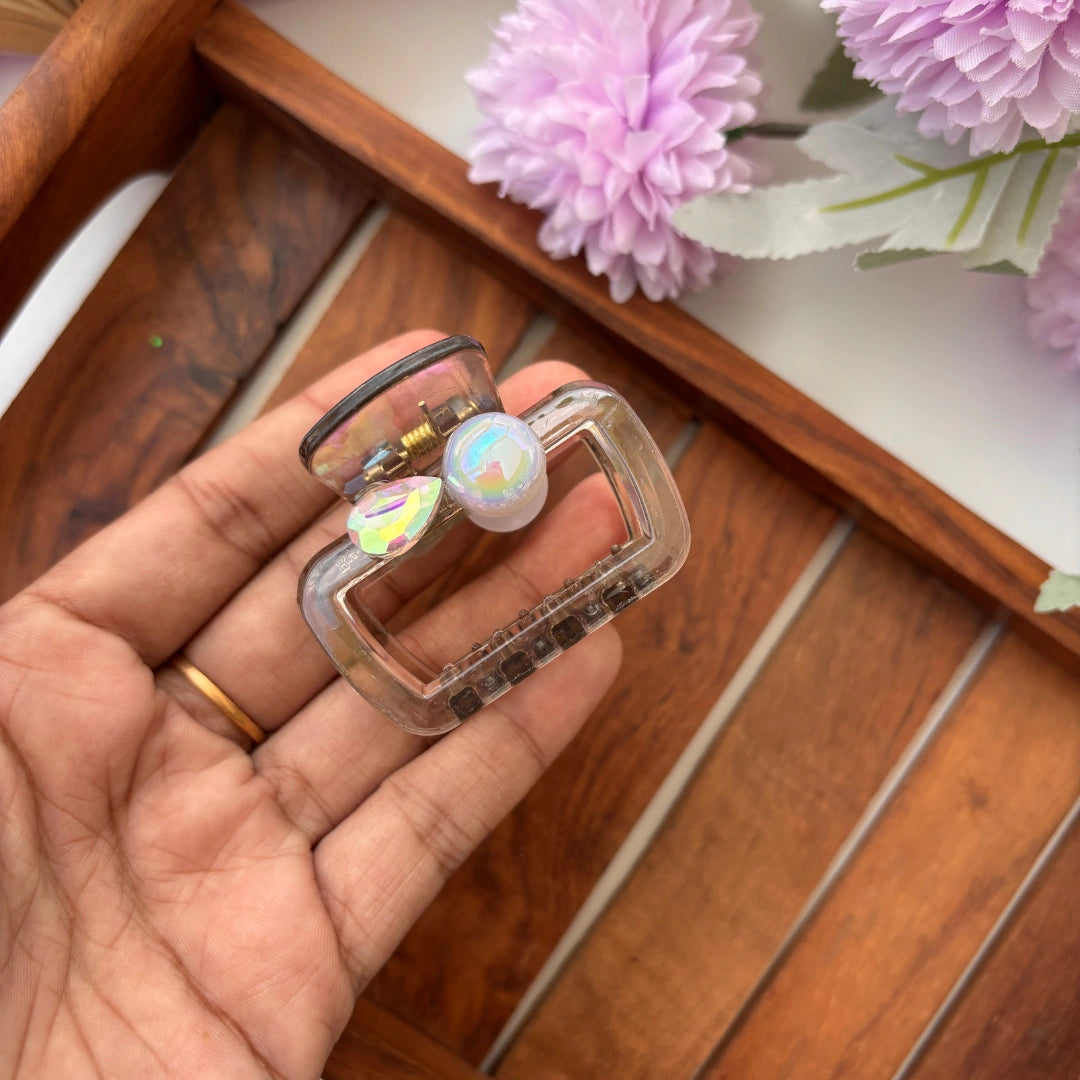 Crystal Pearl Rectangle Hair Claw – Medium