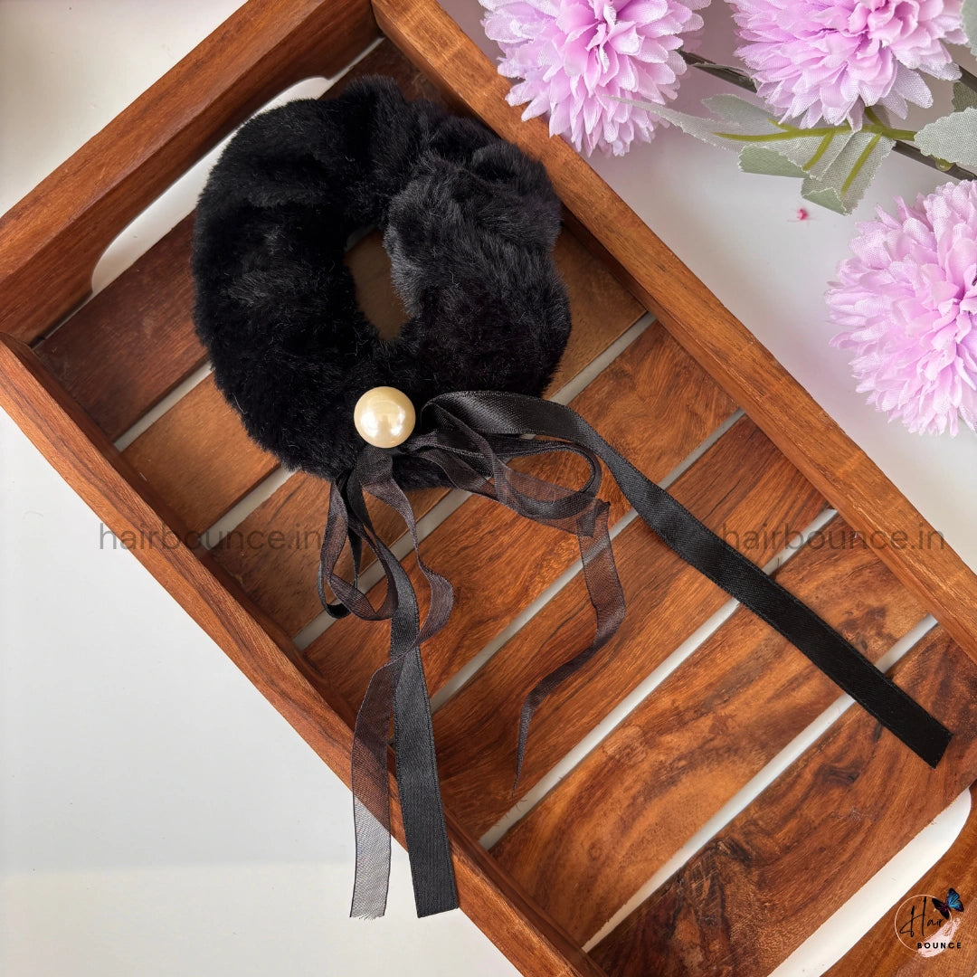 Pearl Ribbon Plush Scrunchies – Elegant, Soft & Stylish!