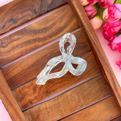 Glassy Coloured Single Bow Hair Claw - Medium