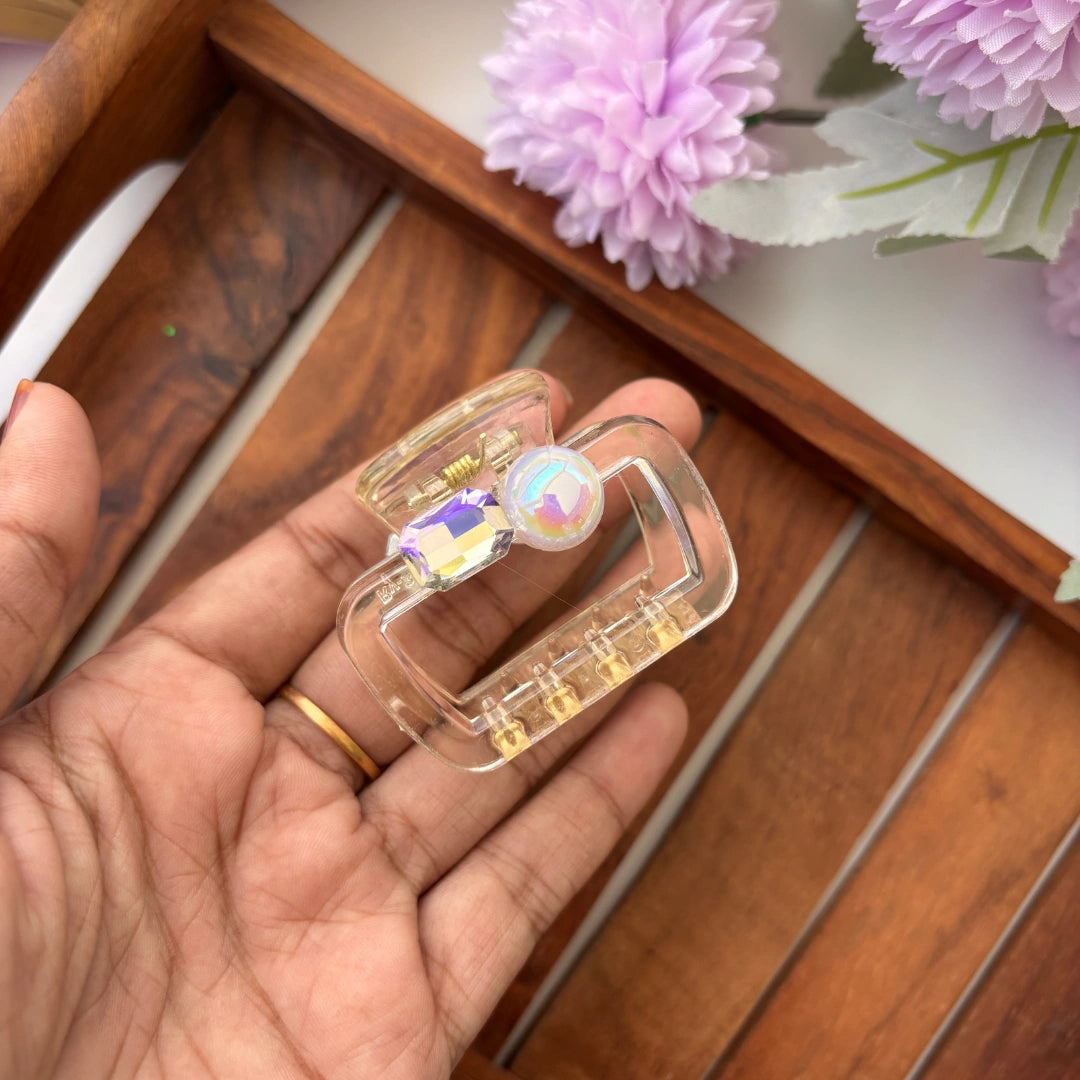 Crystal Pearl Rectangle Hair Claw – Medium