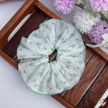 Blooming Petals Pleated Scrunchie for Women & Girls | Floral Chiffon Hair Tie