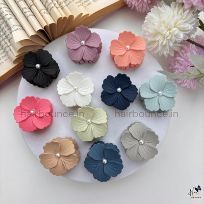Light Shades Matte Pearl Hibiscus Flower Hair Claw - Small