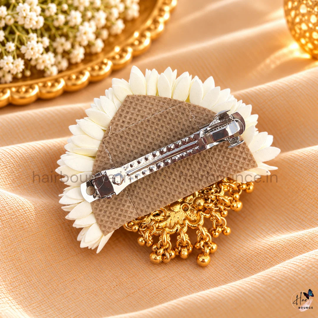 Mullai Lakshmi Temple Hair Clip with Gold Bead Hangings