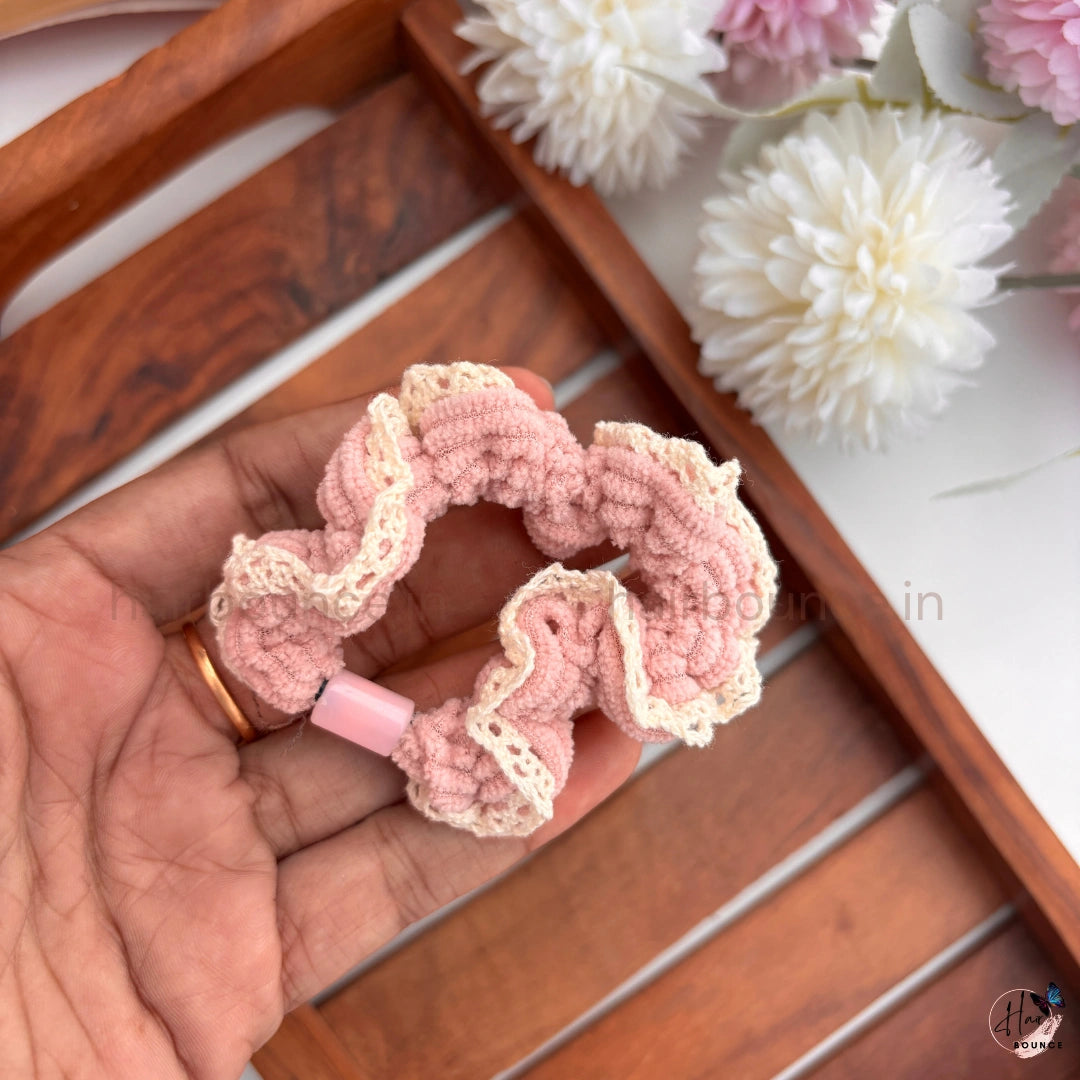Pastel Lace Trim Scrunchie Hair Tie