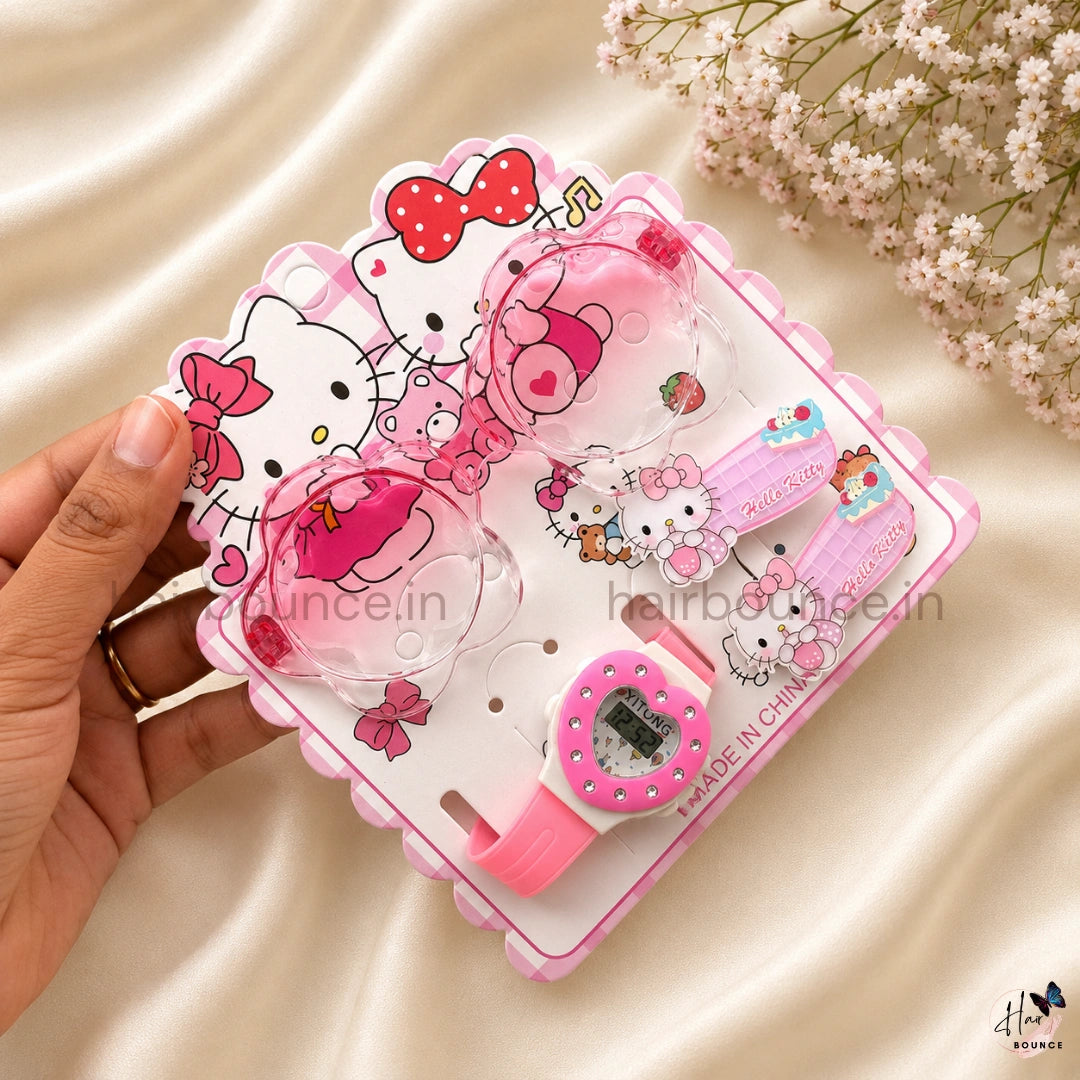 Hello Kitty Kids Hair Accessory Gift Set – Sunglasses, Hair Clips & Decorative Watch