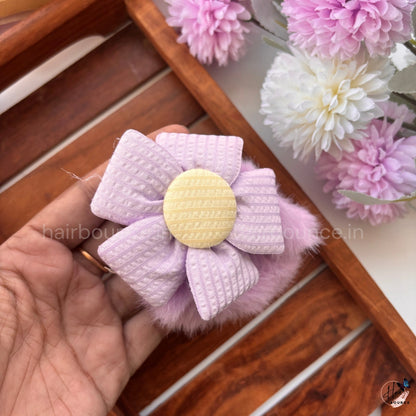 Fluffy Daisy Fur Scrunchie | Soft Plush Floral Hair Tie for Women & Girls