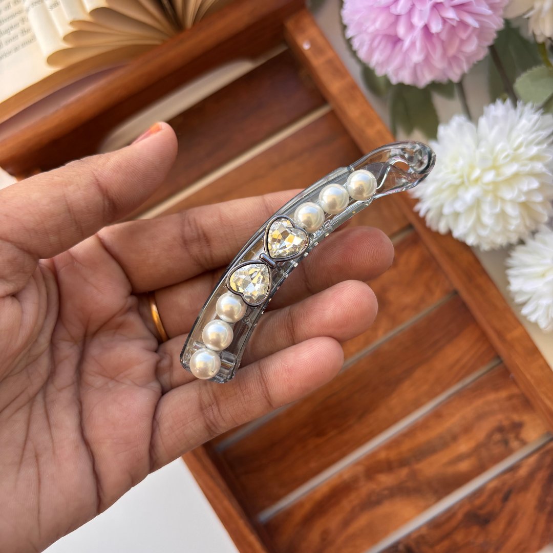 Heart Pearl Lock Banana Clip – Medium