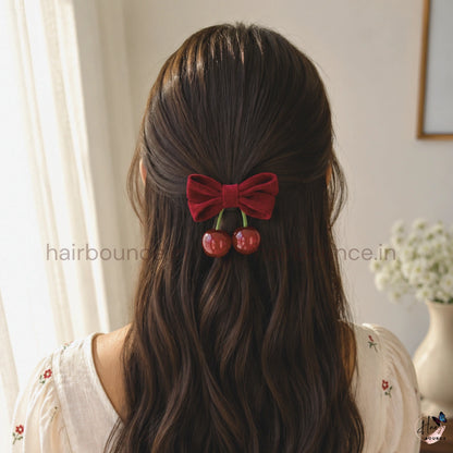 Velvet Cherry Bow Alligator Hair Clip – Maroon