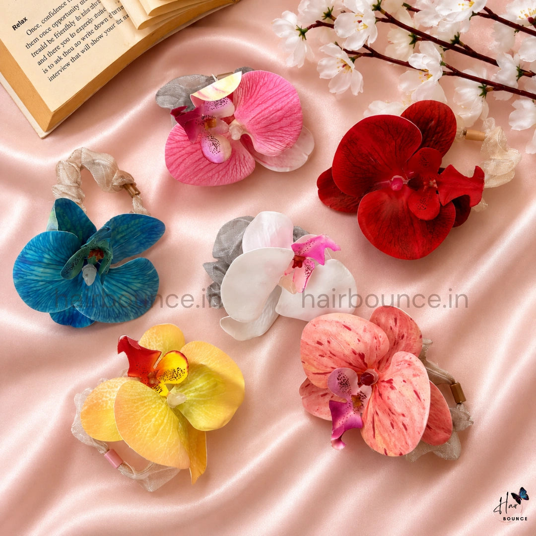 Elegant Orchid Floral Scrunchie Hair Tie