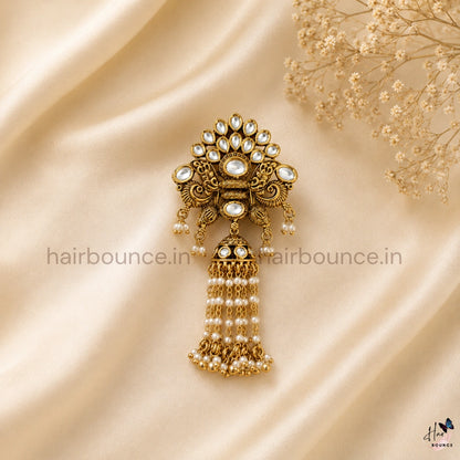Royal Kundan Peacock Jada Billa with Pearl Tassel