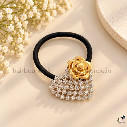Golden Rose Heart Shape Metal Ponytail Holder – Gold & Silver