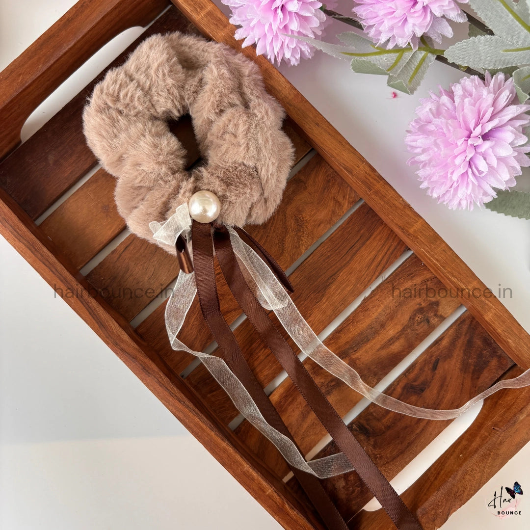 Pearl Ribbon Plush Scrunchies – Elegant, Soft & Stylish!