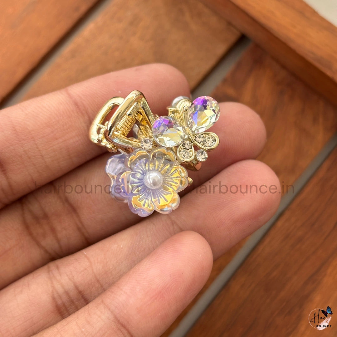 Crystal Butterfly Blossom Mini Hair Claw – Small