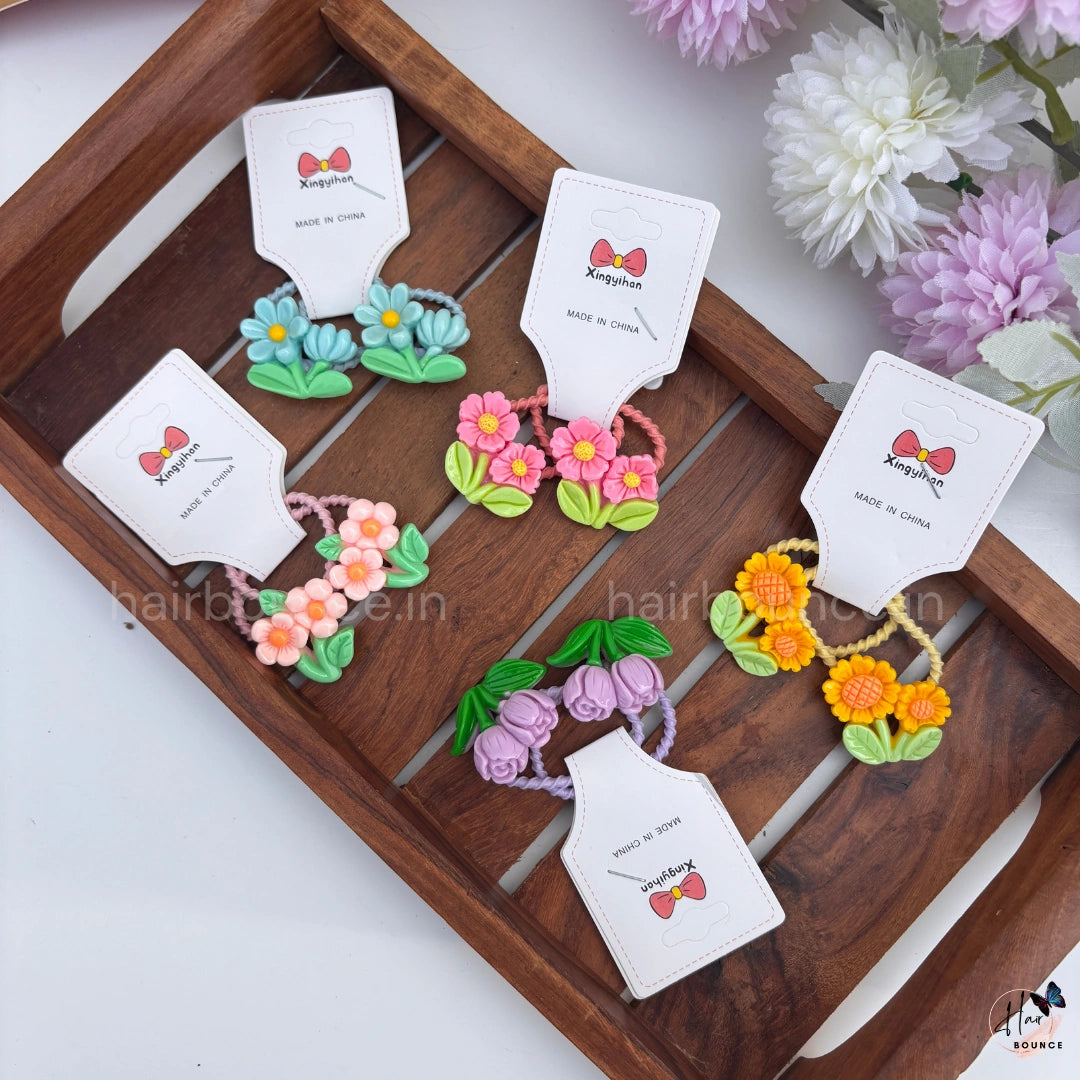Bloom Garden Floral Hair Ties for Girls – Pack of 2
