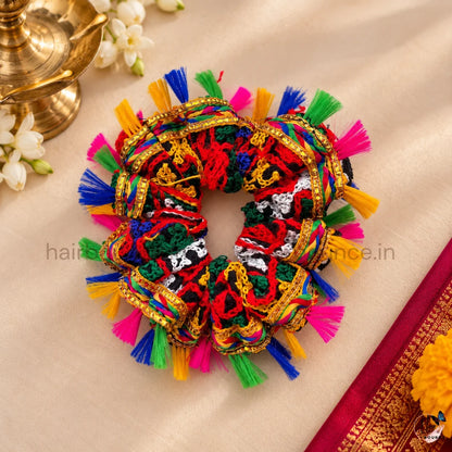 Navaratri Multicolour Embroidered Tassel Scrunchie