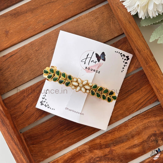 Green Stone Floral Hair Clip