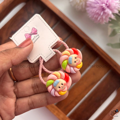 Cute Cartoon Doll & Rainbow Rubber Bands