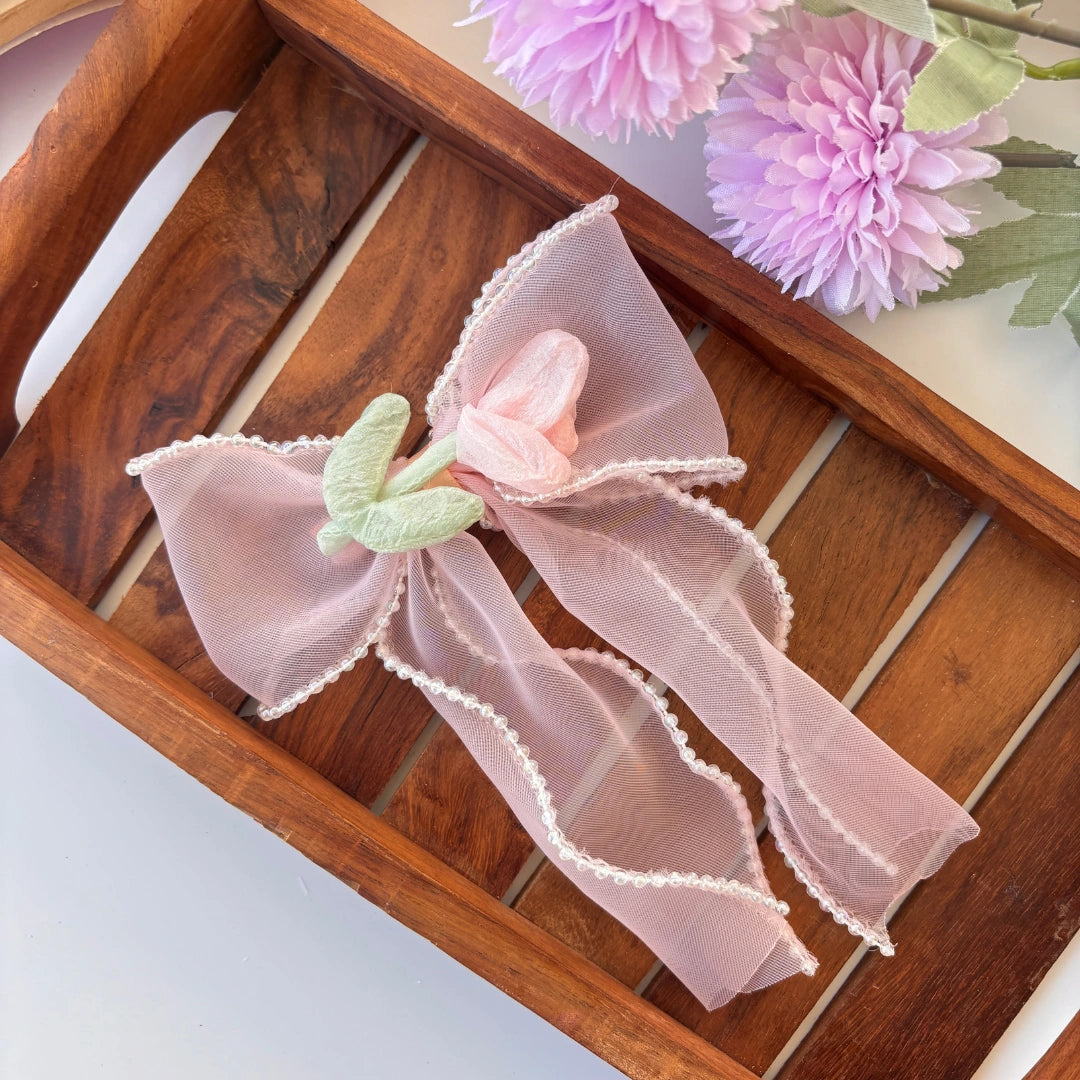 Sheer Floral Bow Clip