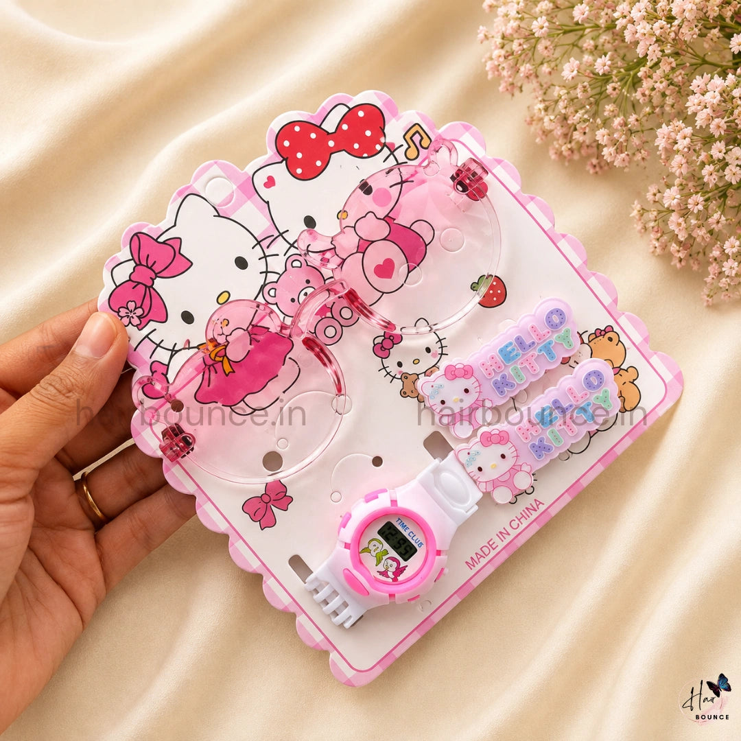 Hello Kitty Kids Hair Accessory Gift Set – Sunglasses, Hair Clips & Decorative Watch