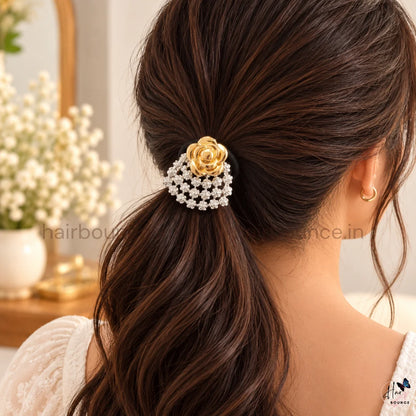 Golden Rose Heart Shape Metal Ponytail Holder – Gold & Silver