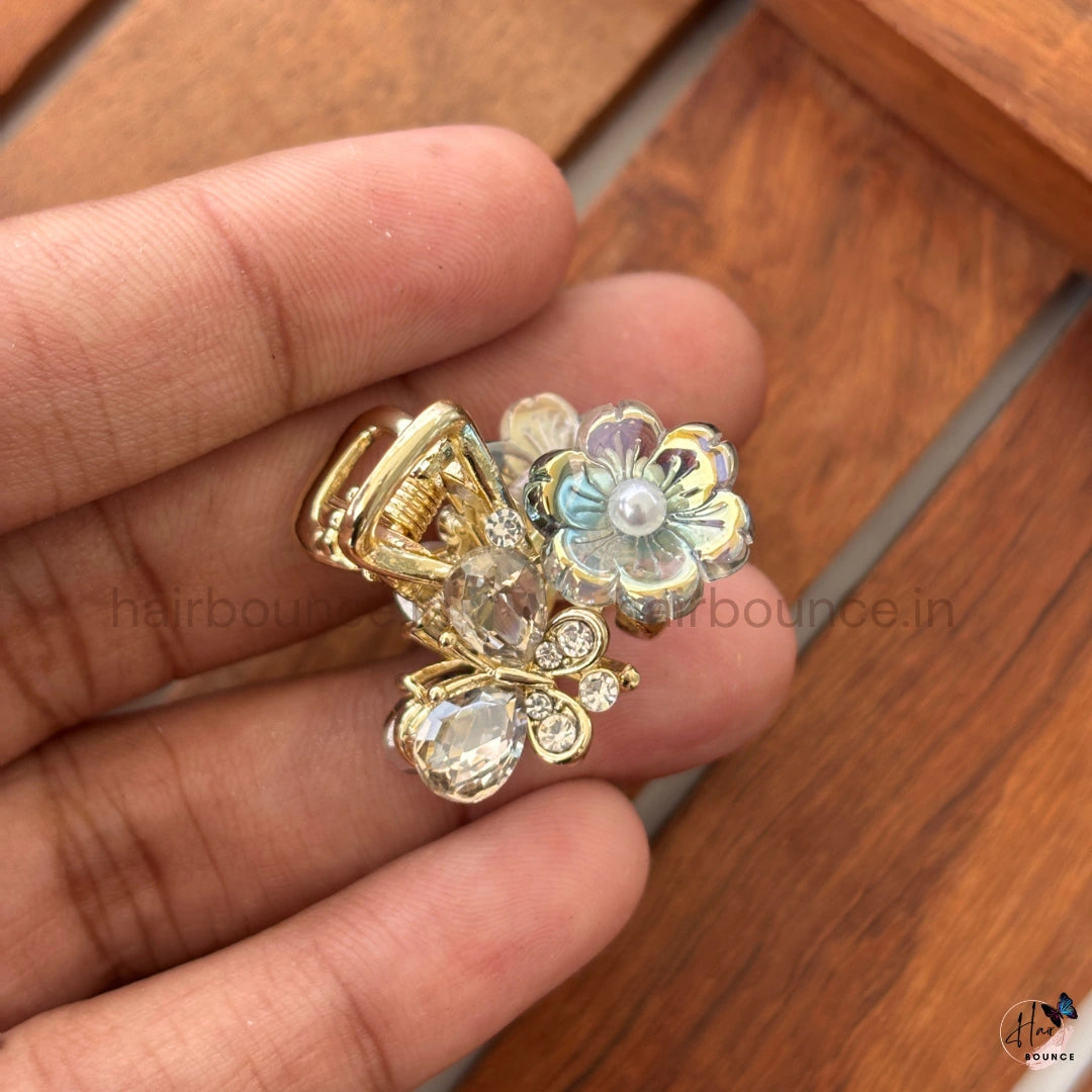 Crystal Butterfly Blossom Mini Hair Claw – Small