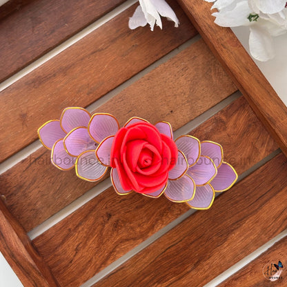 Red Rose Lavender Floral Center Hair Clip