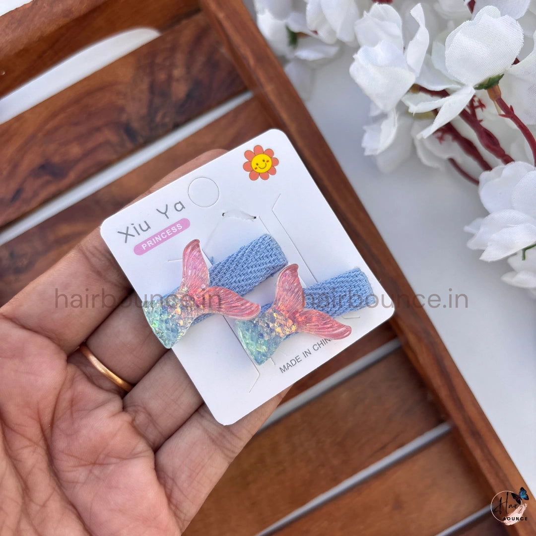 Ocean Shell & Mermaid Glitter Alligator Hair Clips for Girls