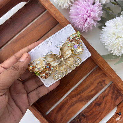 Enchanted Butterfly Crystal Hair Barrette – Pastel Rhinestone Designer Clip