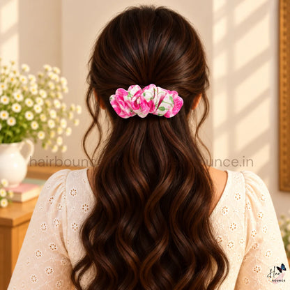 Rosy Bloom Floral Printed Satin Center Hair Clip – Pink