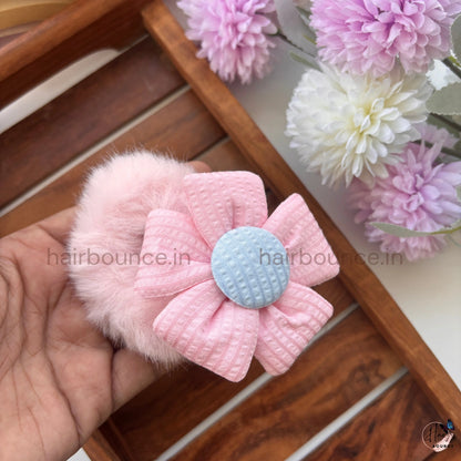 Fluffy Daisy Fur Scrunchie | Soft Plush Floral Hair Tie for Women & Girls