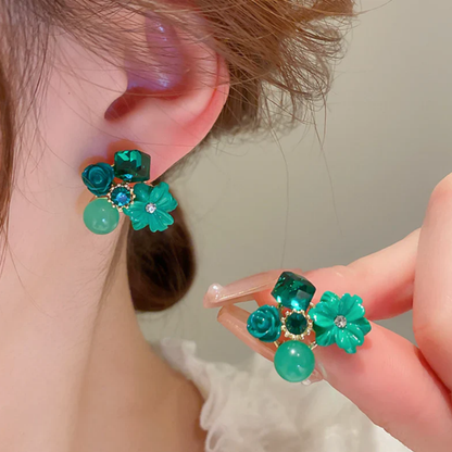 Green Floral Earrings