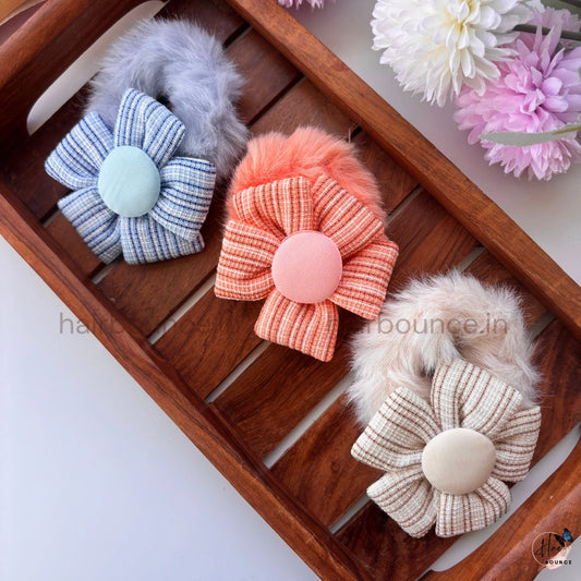 Cozy Bloom Fur Scrunchie | Soft Plush Floral Hair Scrunchie for Women & Girls