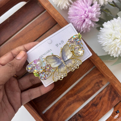 Enchanted Butterfly Crystal Hair Barrette – Pastel Rhinestone Designer Clip