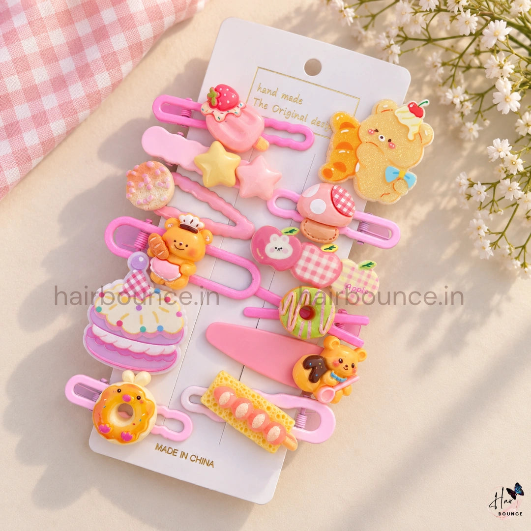 Sweet Treats & Cute Friends Kids Hair Clips - Pack of 12