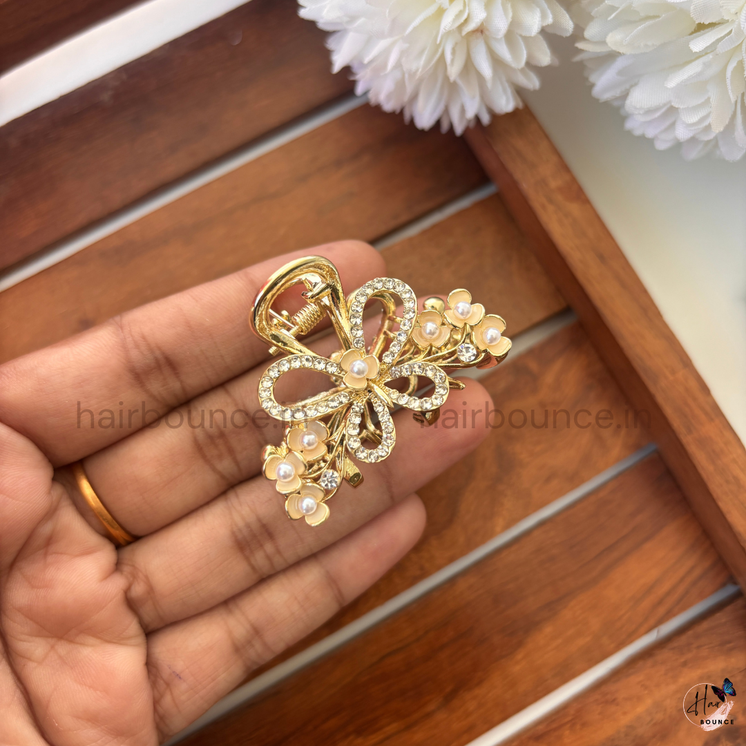 Royal Crystal Bow Hair Claw -  Medium