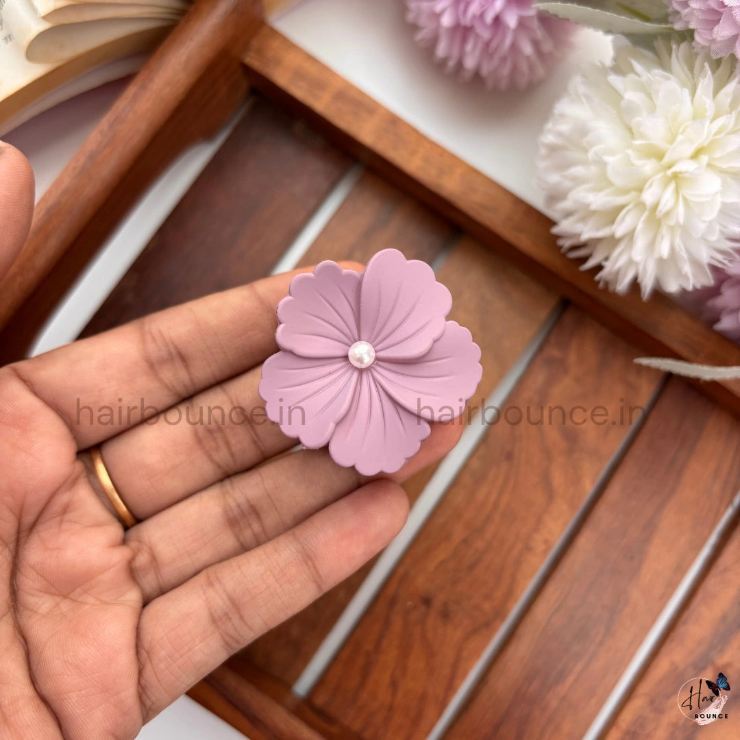 Light Shades Matte Pearl Hibiscus Flower Hair Claw - Small