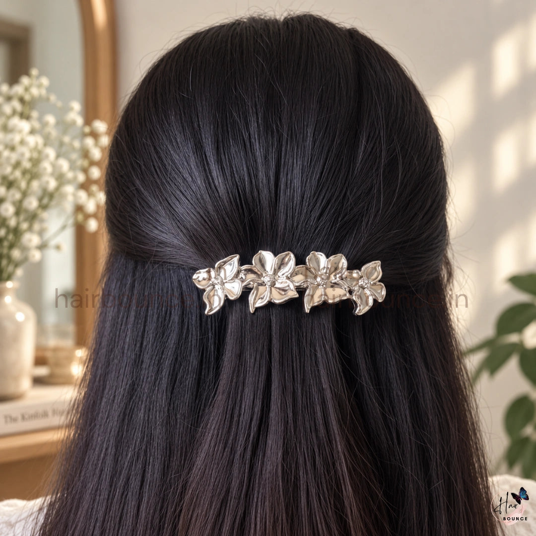 Aurora Petal Metallic Floral Barrette – Luxe Edge Collection