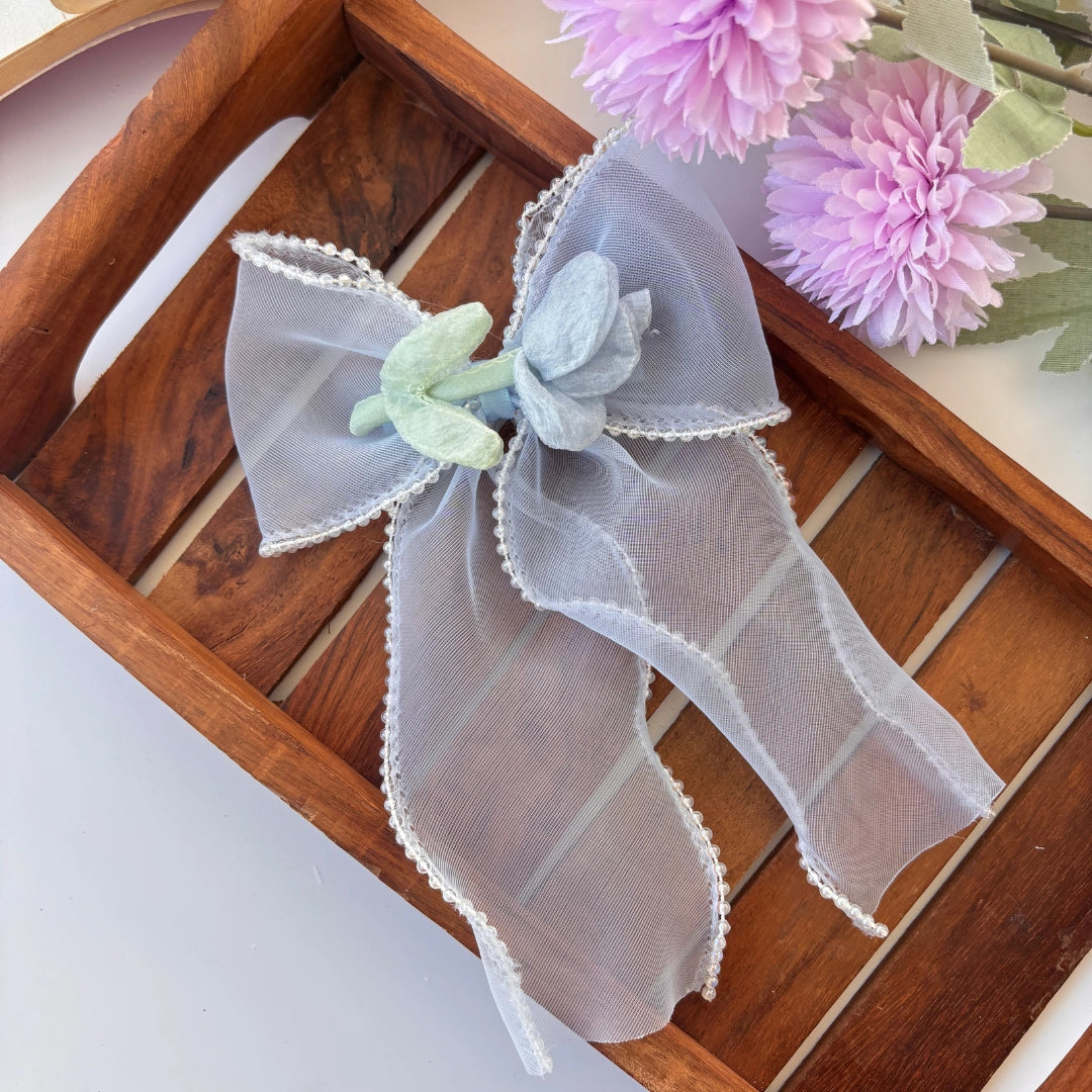 Sheer Floral Bow Clip
