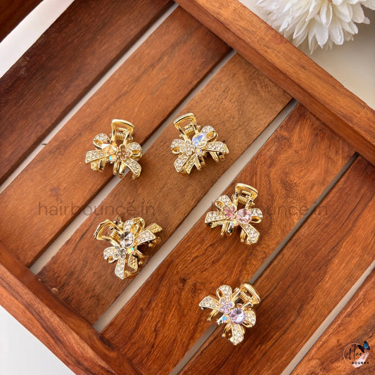 Crystal Bow Blossom Mini Hair Claw – Small