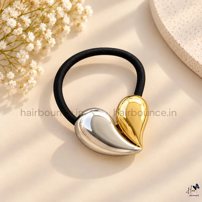 Elegant Dual Tone Heart Metal Ponytail Holder – Gold & Silver